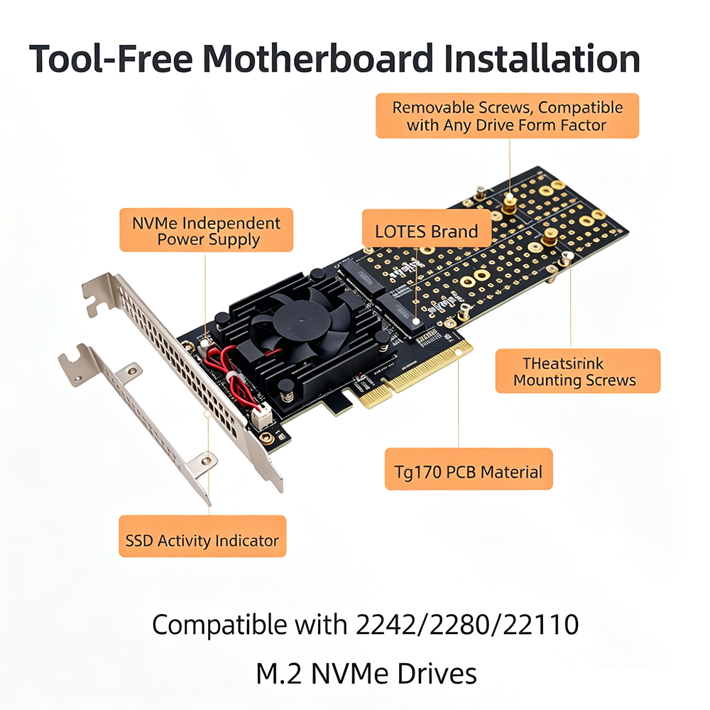 PCIe 3.0 X8 4ベイ M.2 NVMe 拡張カード - Quad M.2 Nvme Pcie Bifurcation Card のレビューと価格
